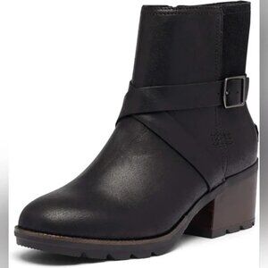 Sorel Womens Cate Buckle Boot 7.5 Waterproof Black Leather Heel Bootie Lug NEW